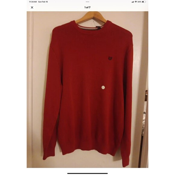 Chaps Knit Sweater Large Mens Red Crew Neck Heavyweight Long Sleeve Cotton NWT - Picture 1 of 7